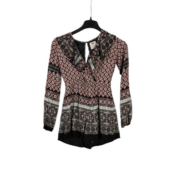 Wild Blue Sadie Robertson Women Romper Long Sleeve Size S Floral Geometric - Picture 1 of 8